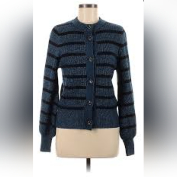 Who What Wear Sweaters - 5/$25 Who What Wear Blue and Black Striped Cardigan with Decorative Buttons